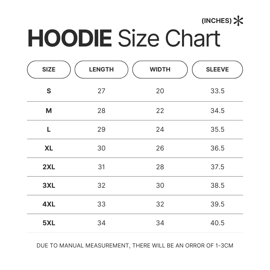 Hoodie Size Chart - Arknights Store
