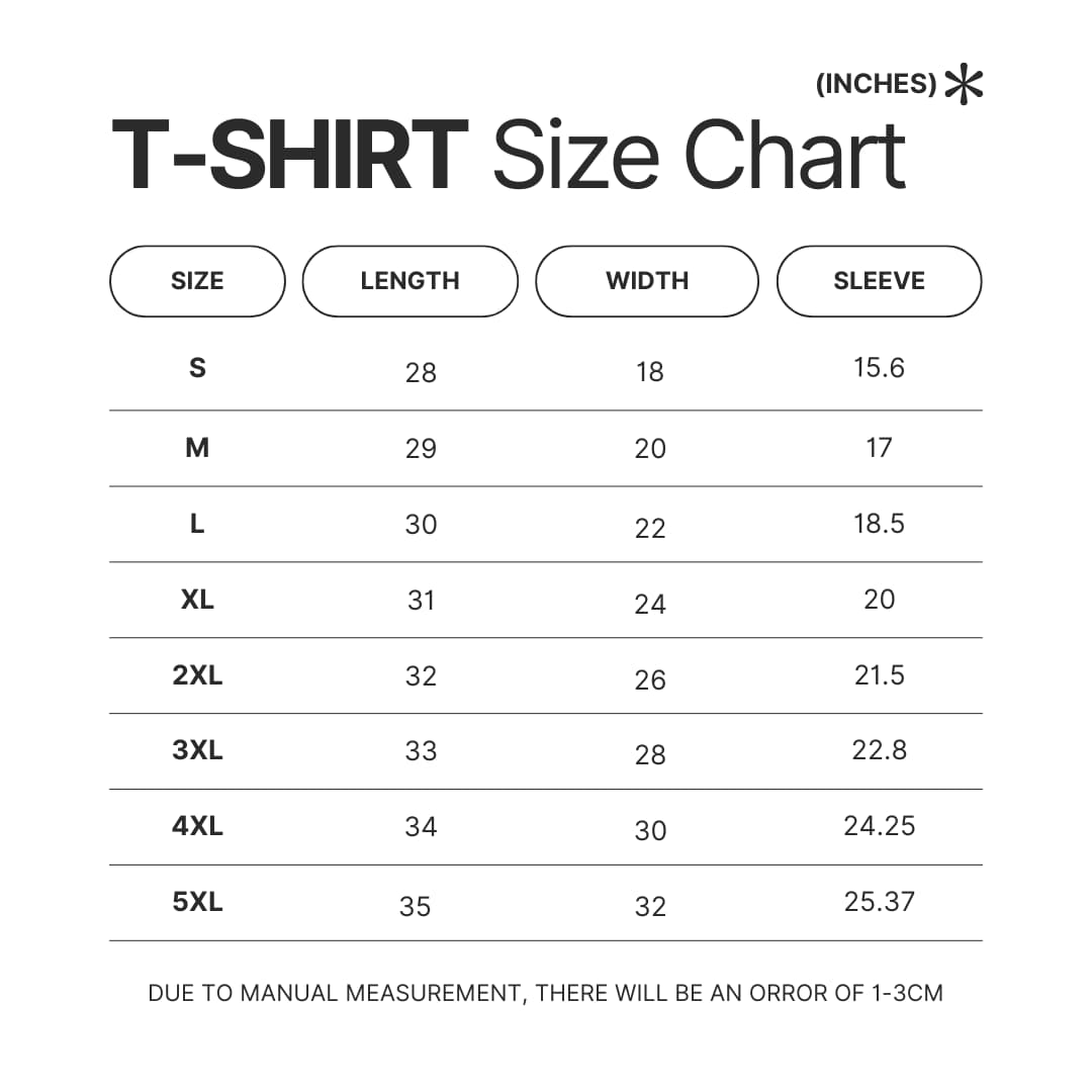 T shirt Size Chart - Arknights Store