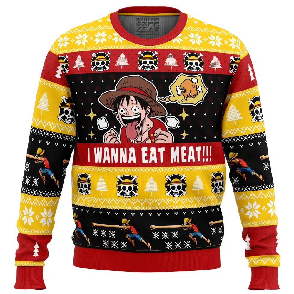 I Want To Eat Meat OP Ugly Christmas Sweater FRONT mockup - Arknights Store